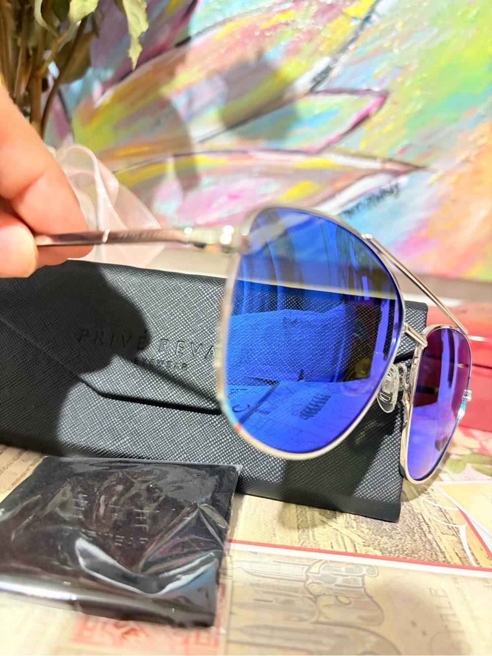Prive Revaux-Jamie Fox Brand Blue Mirror Aviator Sunglasses - Picture 3 of 9